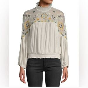🎉Host Pick🎉 Free People Embroidered mesh top size large